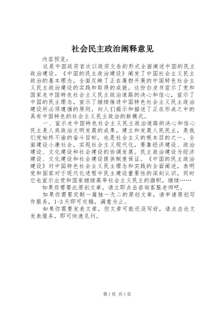 2024年社会民主政治阐释意见