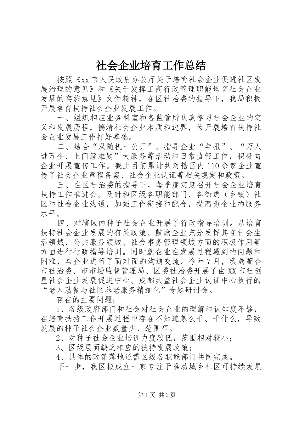 2024年社会企业培育工作总结_第1页