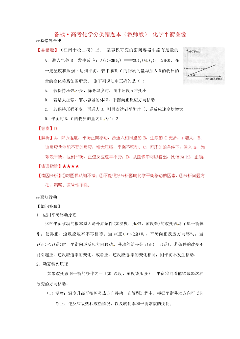 高考化学 易错题分类解析 化学平衡图像（含解析）（版）_第1页