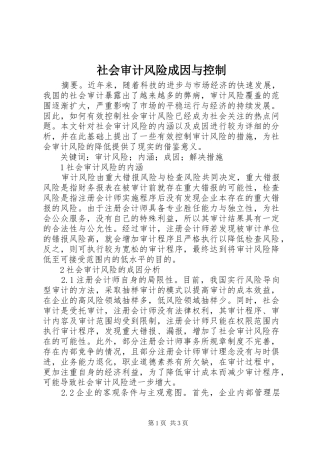 2024年社会审计风险成因与控制