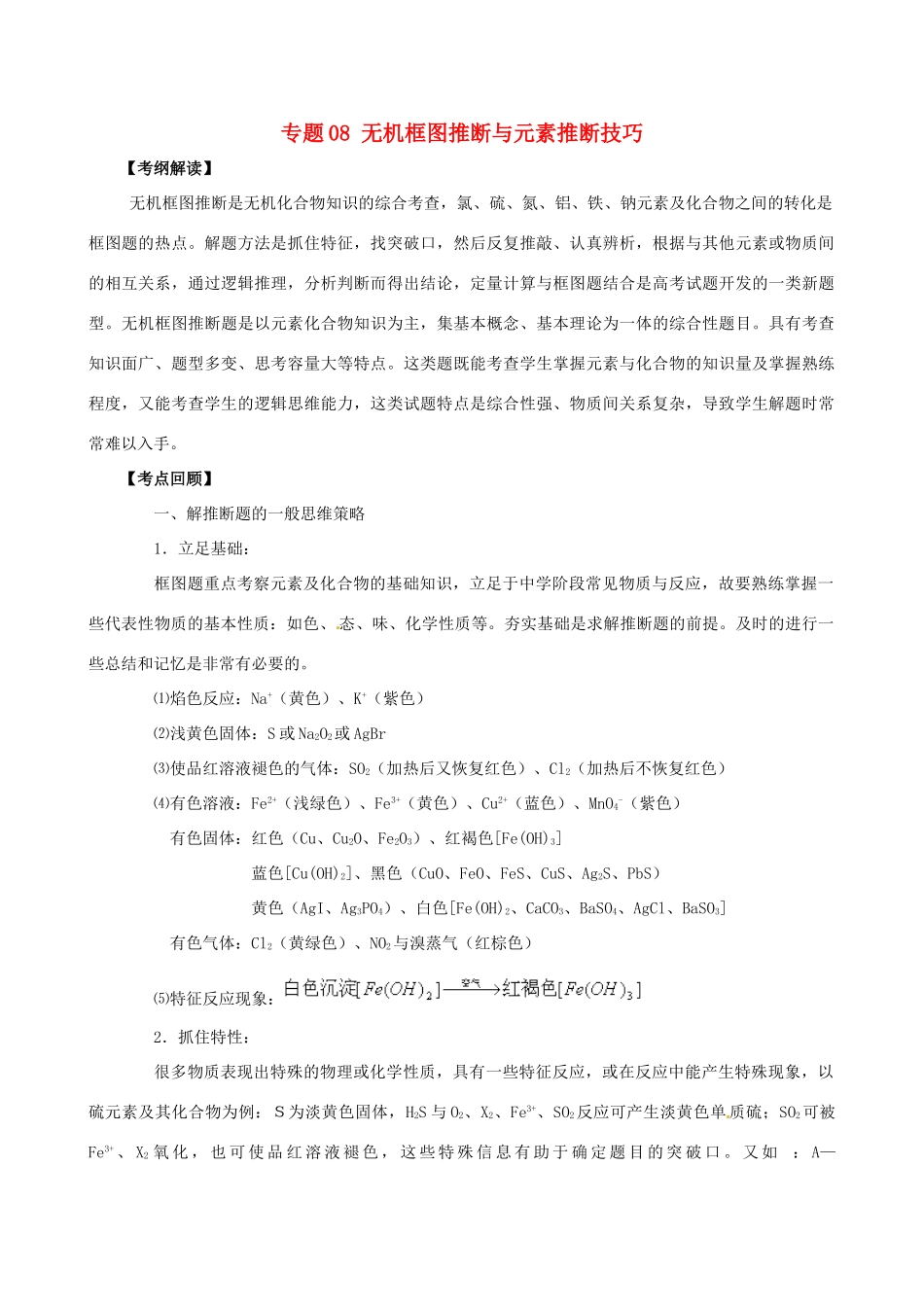 高考化学（高考解题方法荟萃）冲刺押题系列 专题08 无机框图推断与元素推断技巧_第1页