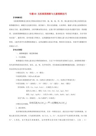 高考化学（高考解题方法荟萃）冲刺押题系列 专题08 无机框图推断与元素推断技巧
