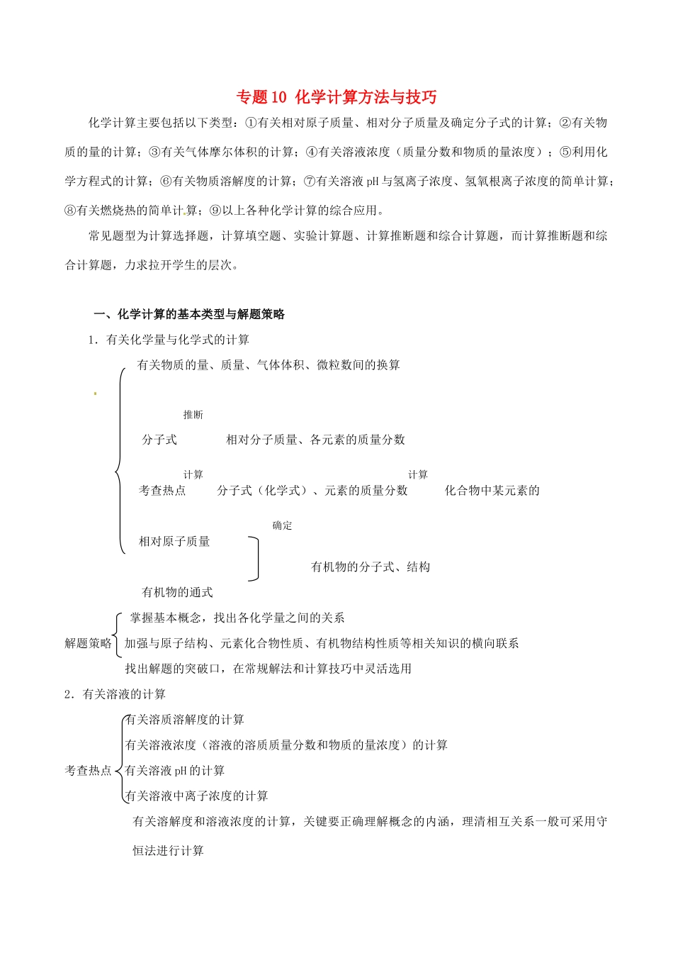 高考化学（高考解题方法荟萃）冲刺押题系列 专题10 化学计算方法与技巧_第1页