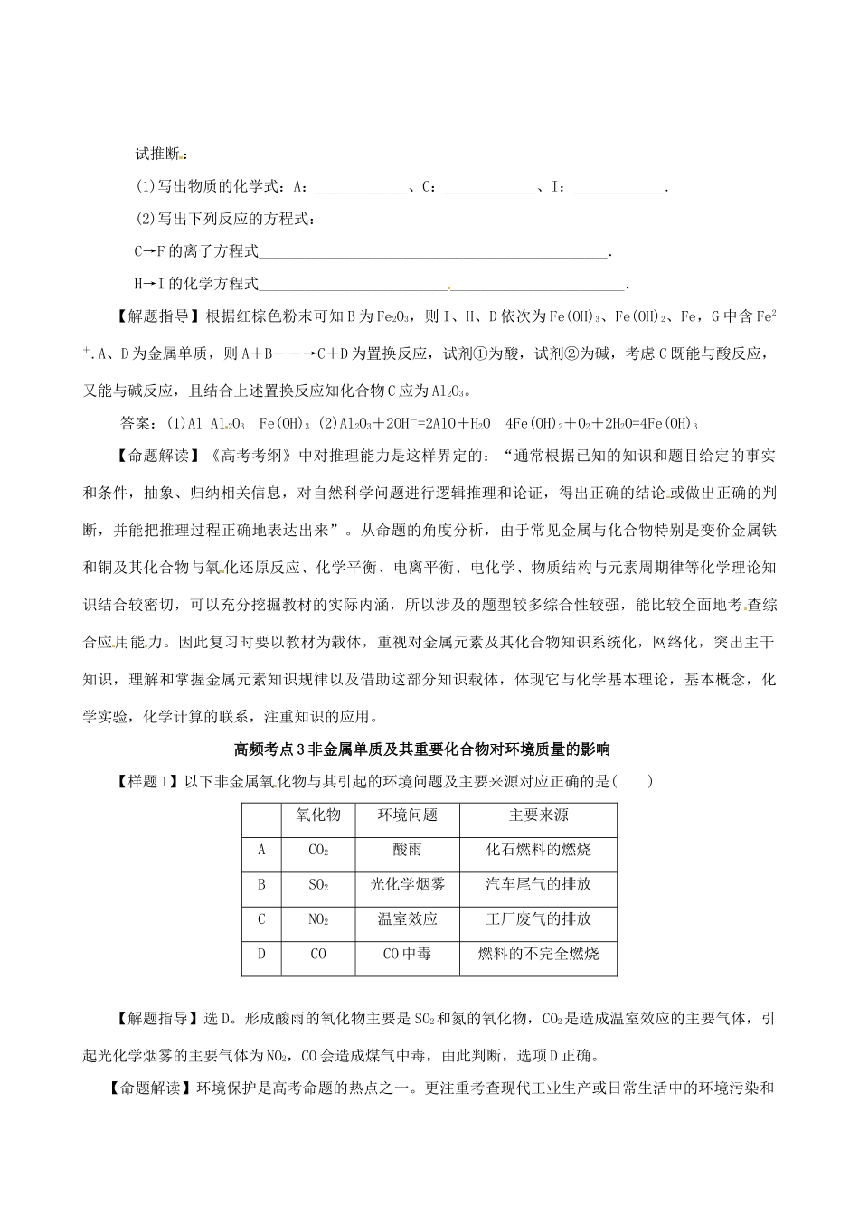 高考化学（高考考纲解读）冲刺押题系列 专题02 常见无机物及其应用_第2页