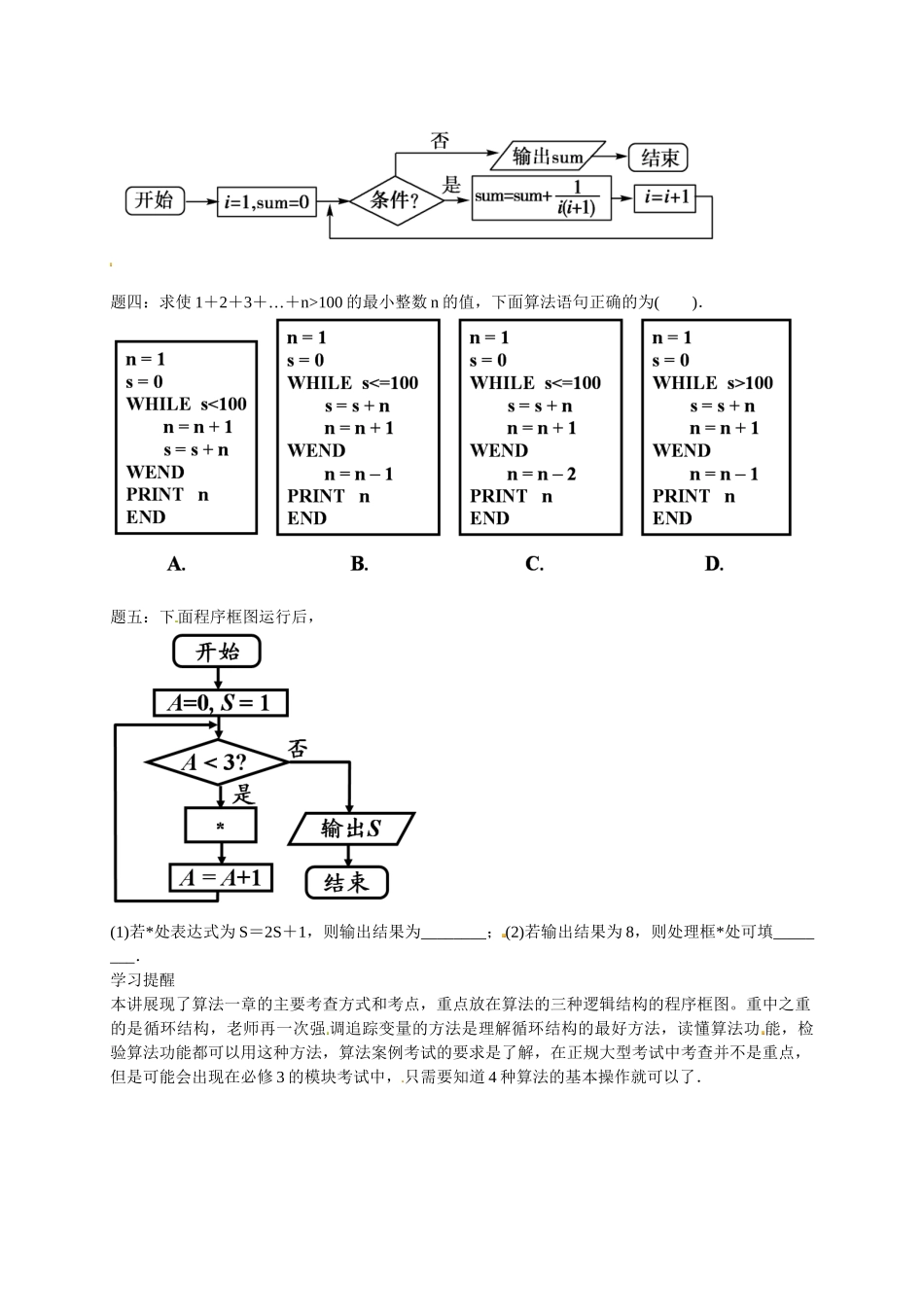 高中数学 算法常考题型与综合应用讲义 新人教版必修3_第3页