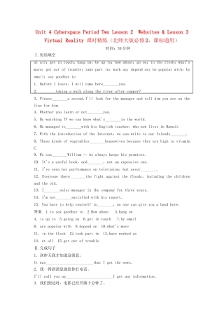 高中英语 Unit 4 Cyberspace Period Two Lesson 2 Websites Lesson 3 Virtual Reality课时精练 北师大版必修2
