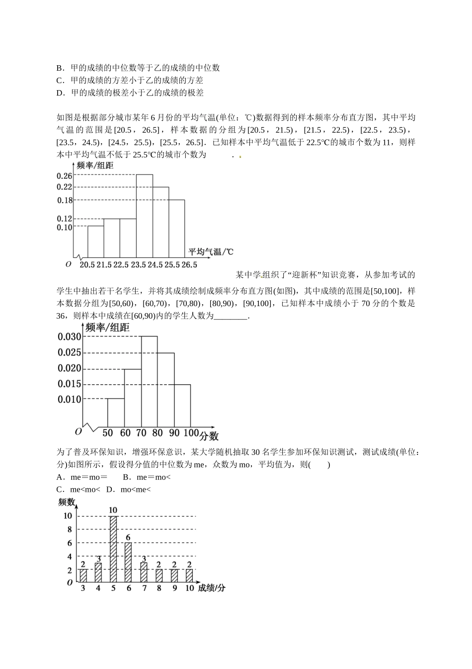 高中数学 用样本的频率分布估计总体的分布与数字特征课后练习 新人教版必修3_第3页