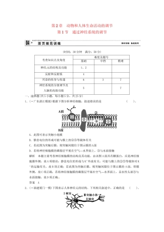 学高中生物 21通过神经系统的调节试题 新人教版必修3