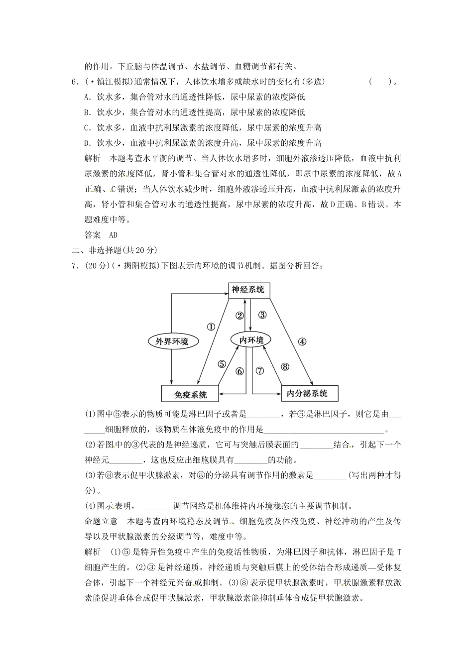 学高中生物 23神经调节和体流调节的关系试题 新人教版必修3_第3页
