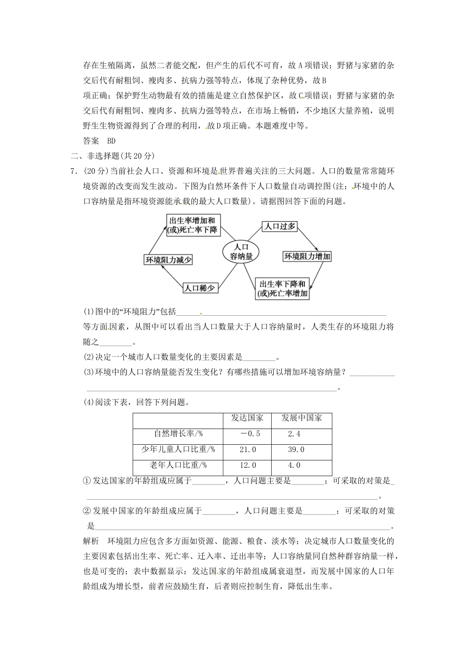 学高中生物 61人口增长对生态环境的影响试题 新人教版必修3_第3页