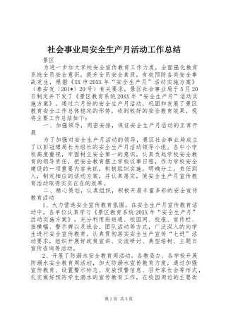 2024年社会事业局安全生产月活动工作总结