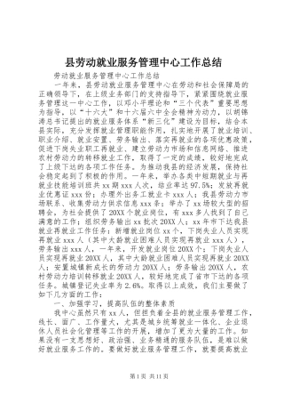 2024年县劳动就业服务管理中心工作总结