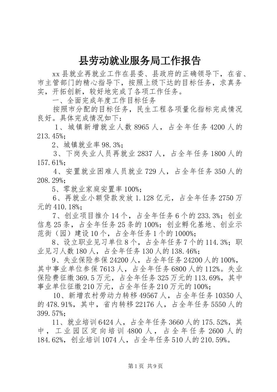 2024年县劳动就业服务局工作报告_第1页