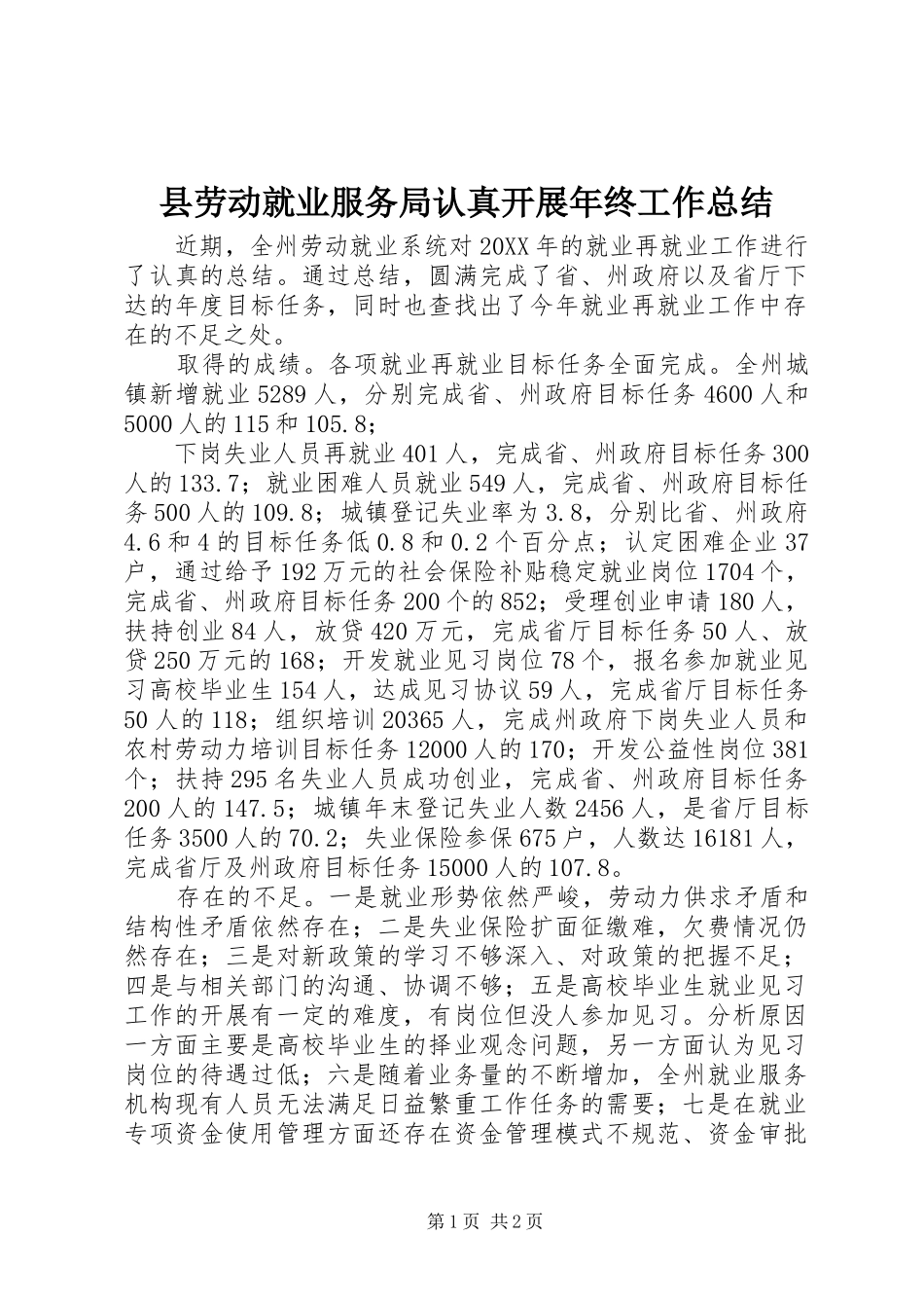2024年县劳动就业服务局认真开展年终工作总结_第1页