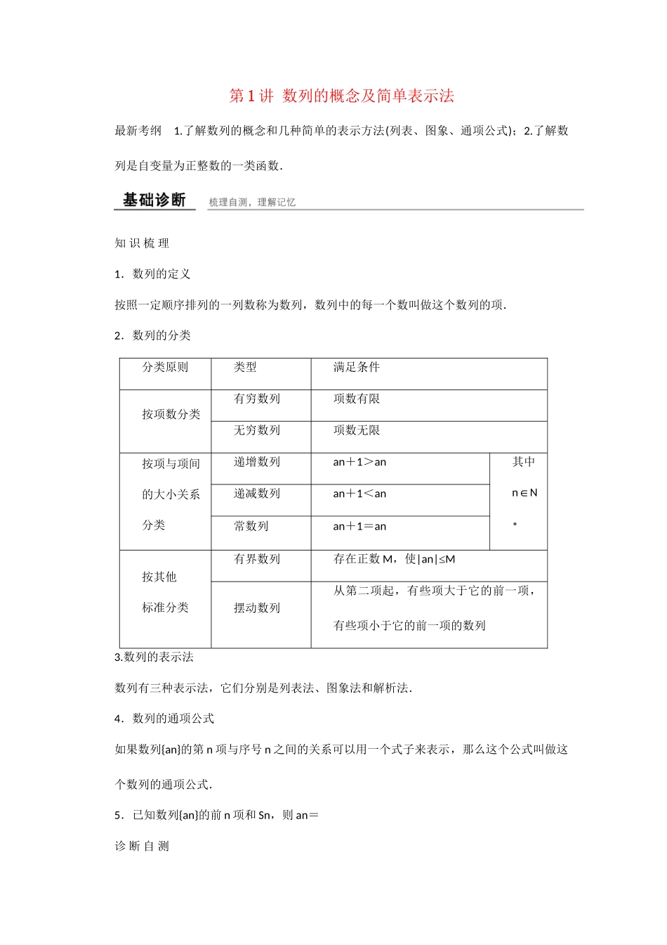 高考数学一轮复习 第六章 第1讲 数列的概念及简单表示法知识点 新人教A版 _第1页
