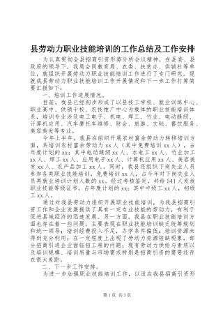 2024年县劳动力职业技能培训的工作总结及工作安排