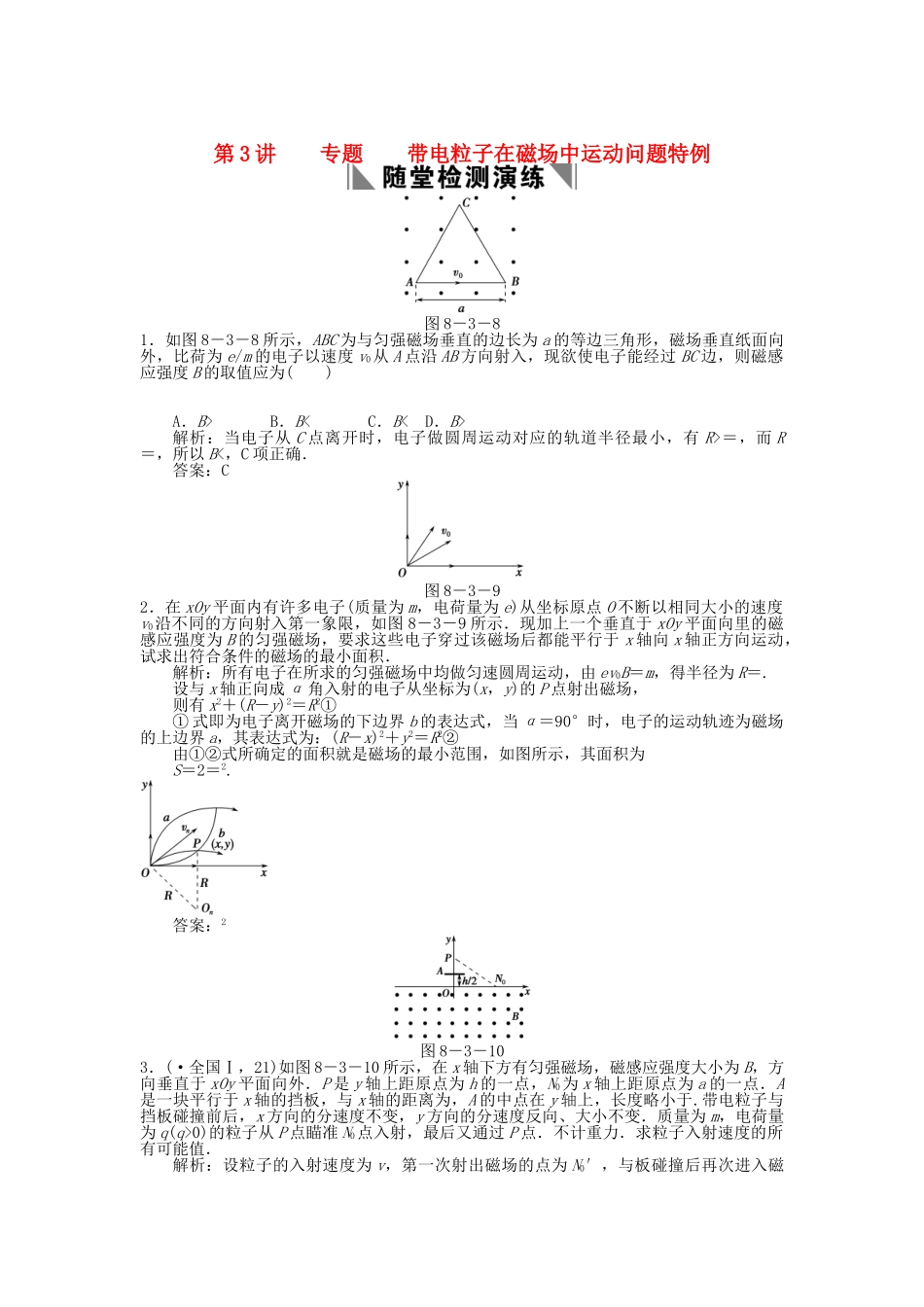 高考物理总复习 3-1-8-3 专题 带电粒子在磁场中运动问题特例_第1页