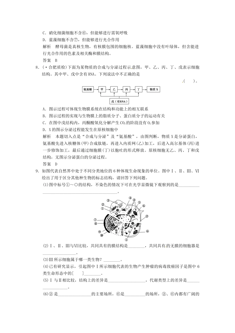 高考生物一轮复习 2-2细胞质与生物膜系统试题 浙科版必修1_第3页