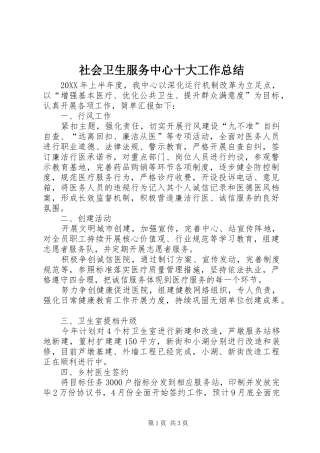 2024年社会卫生服务中心十大工作总结