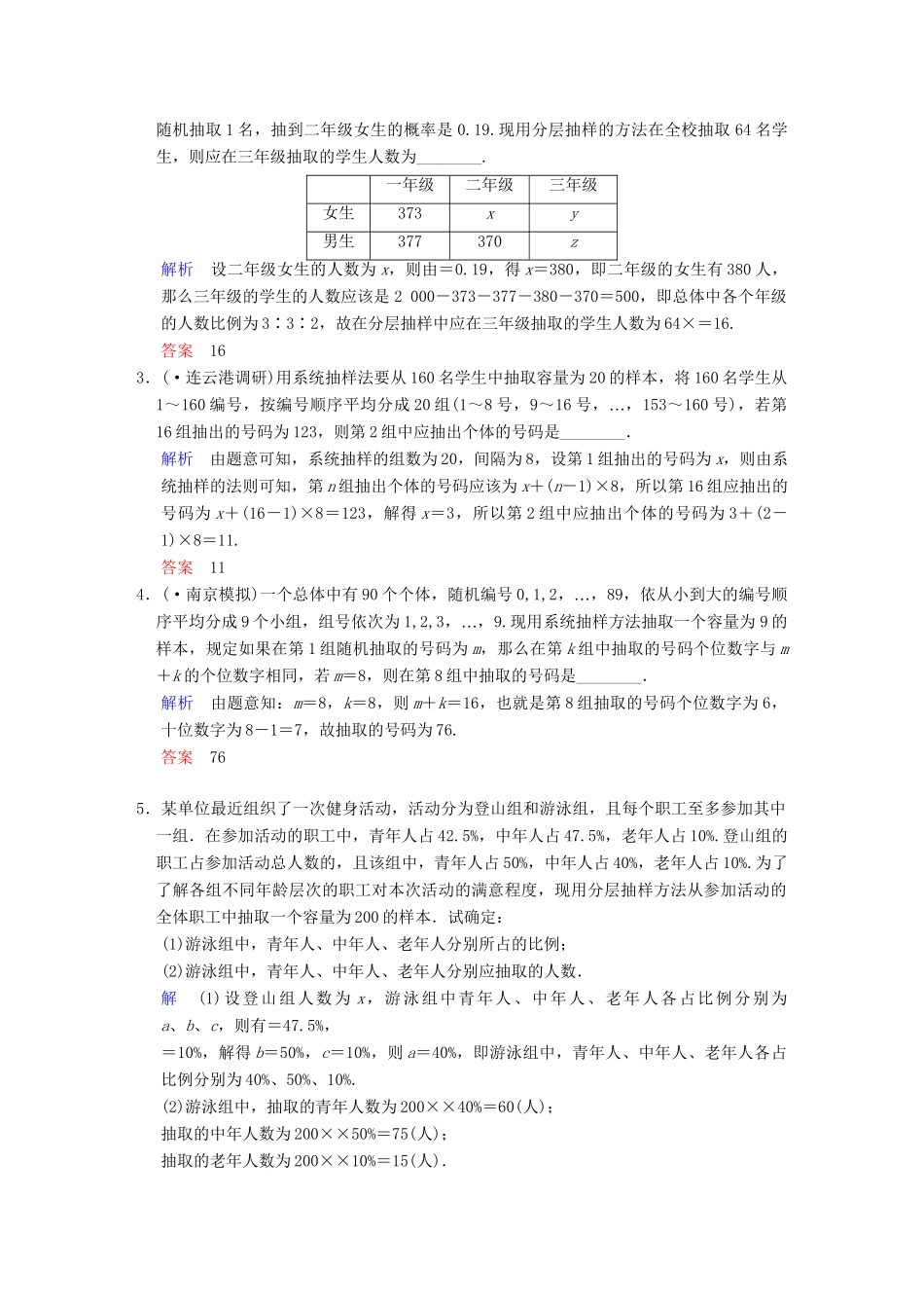 高考数学一轮复习 第十二章 第1讲 随机抽样配套限时规范训练 理 苏教版_第3页