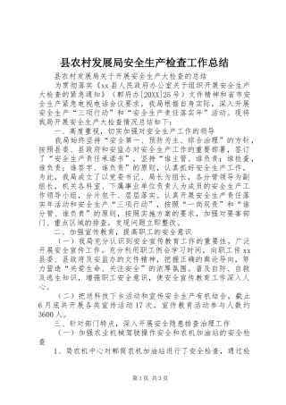 2024年县农村发展局安全生产检查工作总结