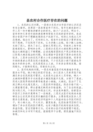 2024年县农村合作医疗存在的问题