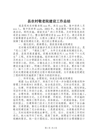 2024年县农村敬老院建设工作总结