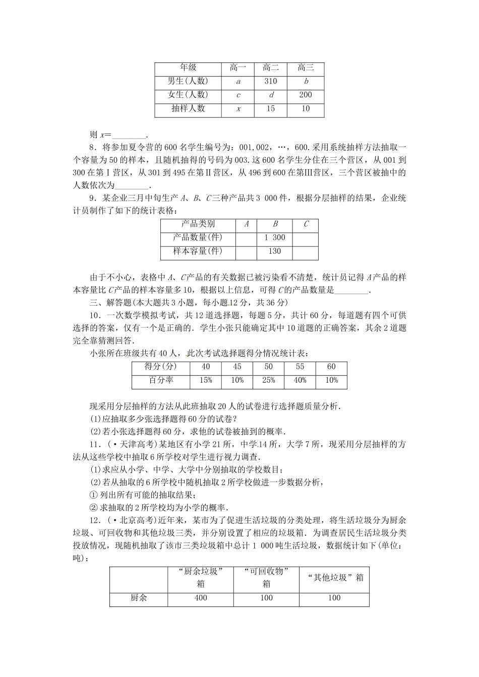 高考数学一轮复习 限时集训(六十七)随 机 抽 样 理 新人教A版_第2页