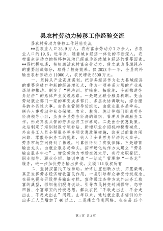 2024年县农村劳动力转移工作经验交流