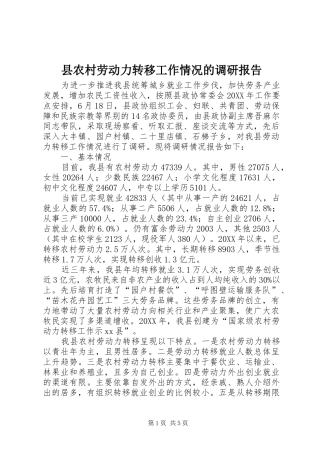 2024年县农村劳动力转移工作情况的调研报告