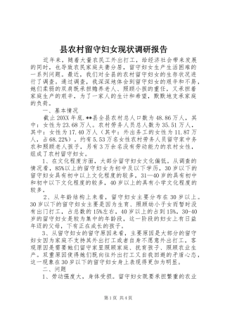2024年县农村留守妇女现状调研报告