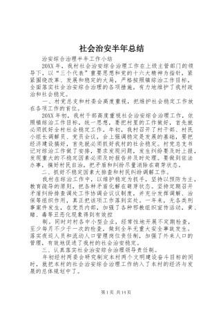 2024年社会治安半年总结