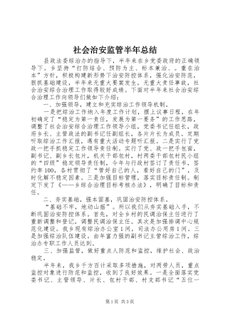 2024年社会治安监管半年总结