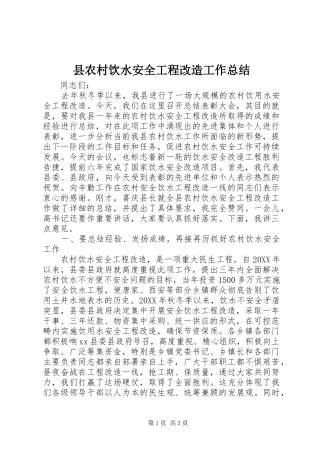 2024年县农村饮水安全工程改造工作总结