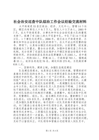 2024年社会治安巡查中队综治工作会议经验交流材料