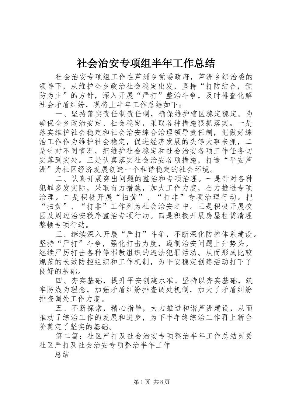 2024年社会治安专项组半年工作总结_第1页