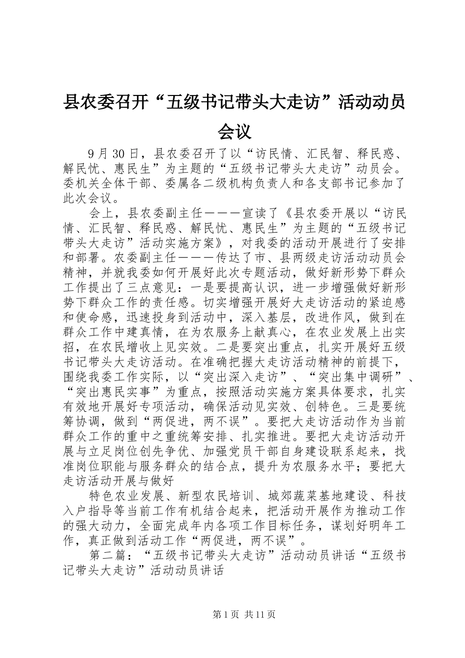 2024年县农委召开五级书记带头大走访活动动员会议_第1页