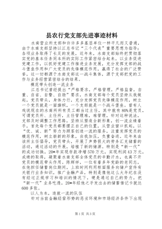 2024年县农行党支部先进事迹材料