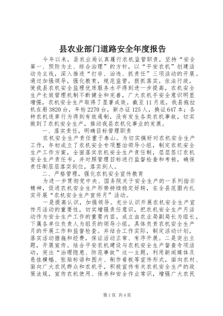2024年县农业部门道路安全年度报告