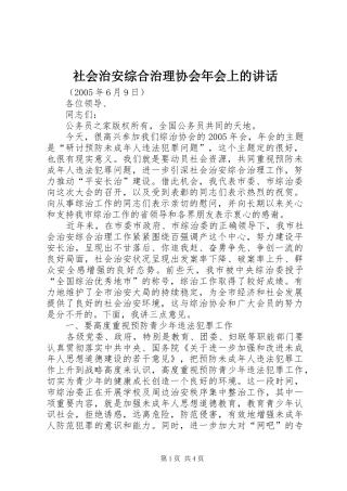 2024年社会治安综合治理协会年会上的致辞
