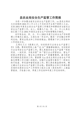 2024年县农业局安全生产监管工作简报