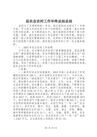 2024年县农业农村工作年终总结总结