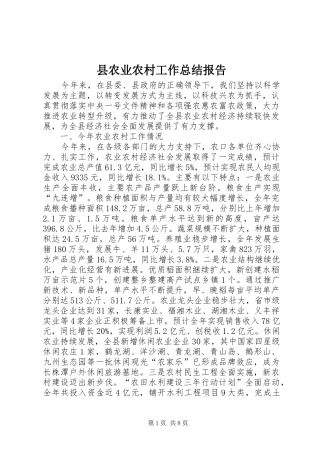 2024年县农业农村工作总结报告