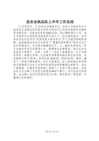 2024年县农业执法队上半年工作总结