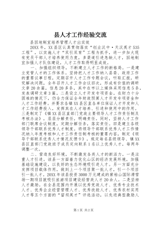 2024年县人才工作经验交流