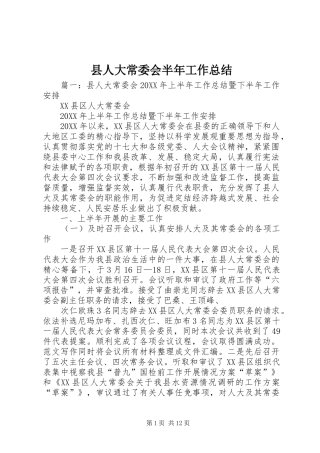 2024年县人大常委会半年工作总结