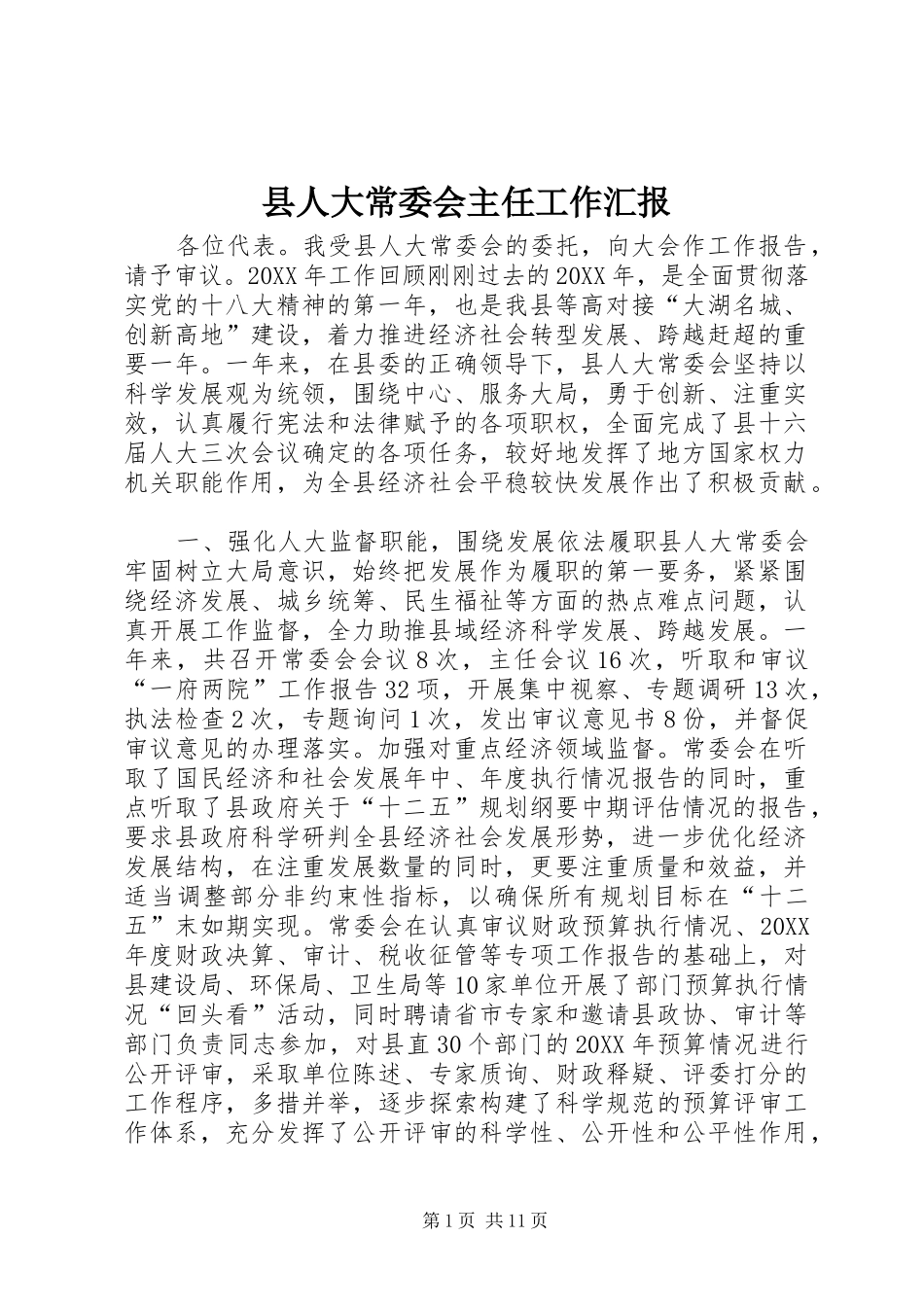 2024年县人大常委会主任工作汇报_第1页