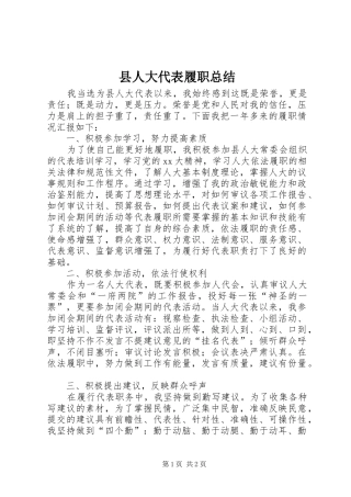 2024年县人大代表履职总结