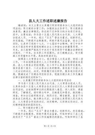 2024年县人大工作述职述廉报告