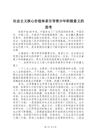 2024年社会主义核心价值体系引导青少年积极意义的思考